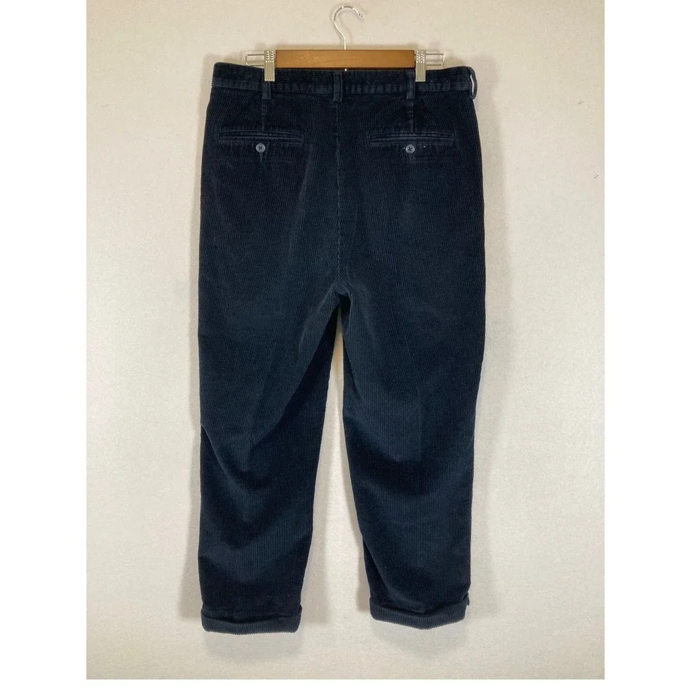 Dark Academia Jos A Bank Women‎ 34 Navy Blue Pleated Corduroy Tapered Pants